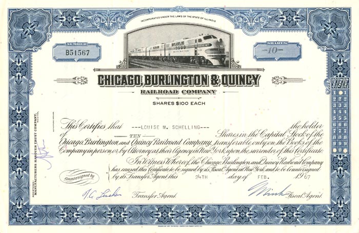 Chicago, Burlington and Quincy Railroad Co. - Stock Certificate